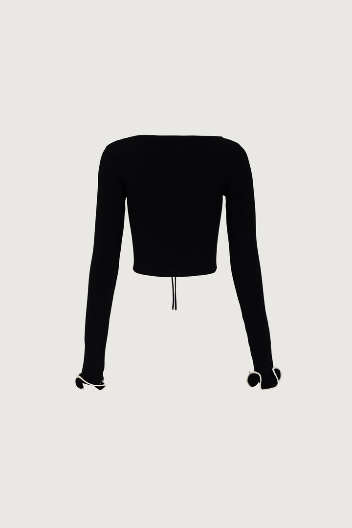 Ruffle Hem Top (Black/Cream) - Celestia Couture