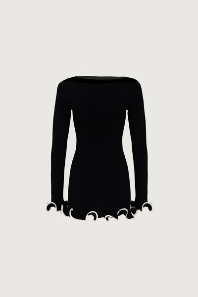 Ruffle Hem Mini Dress (Black/Cream) - Celestial Couture