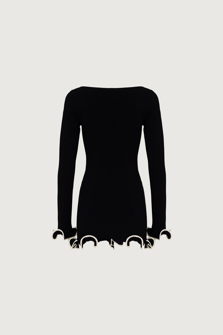 Ruffle Hem Mini Dress (Black/Cream) - Celestia Couture