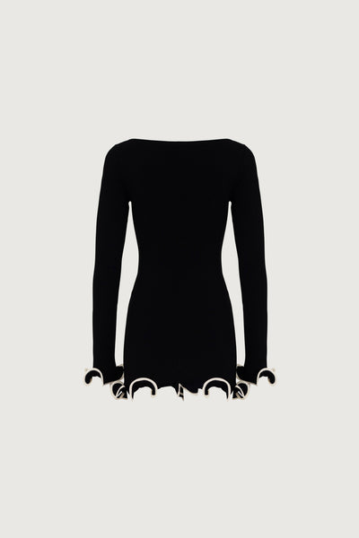 Ruffle Hem Mini Dress (Black/Cream) - Celestial Couture