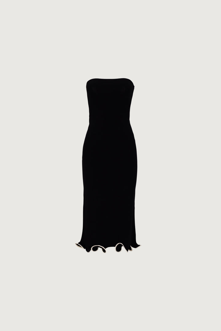 Ruffle Hem Strapless Dress (Black/Cream) - Celestia Couture