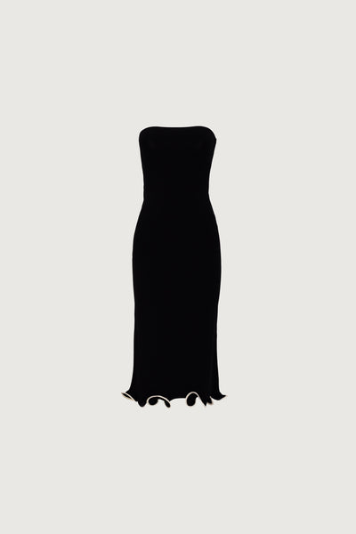 Ruffle Hem Strapless Dress (Black/Cream) - Celestial Couture