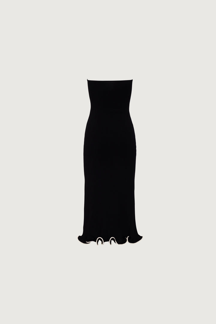 Ruffle Hem Strapless Dress (Black/Cream) - Celestia Couture