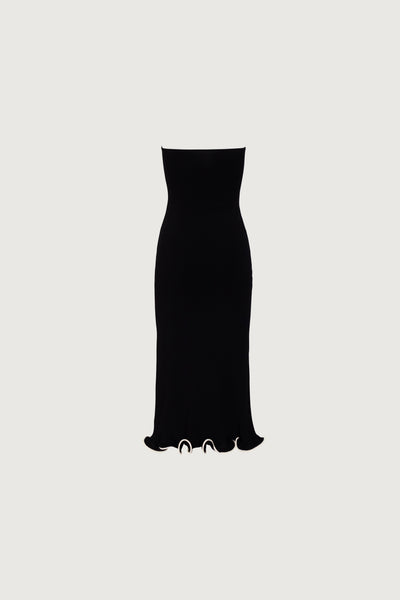 Ruffle Hem Strapless Dress (Black/Cream) - Celestial Couture