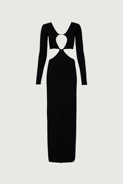Long Sleeve Cut Out Maxi Dress (Black Lurex) - Celestial Couture