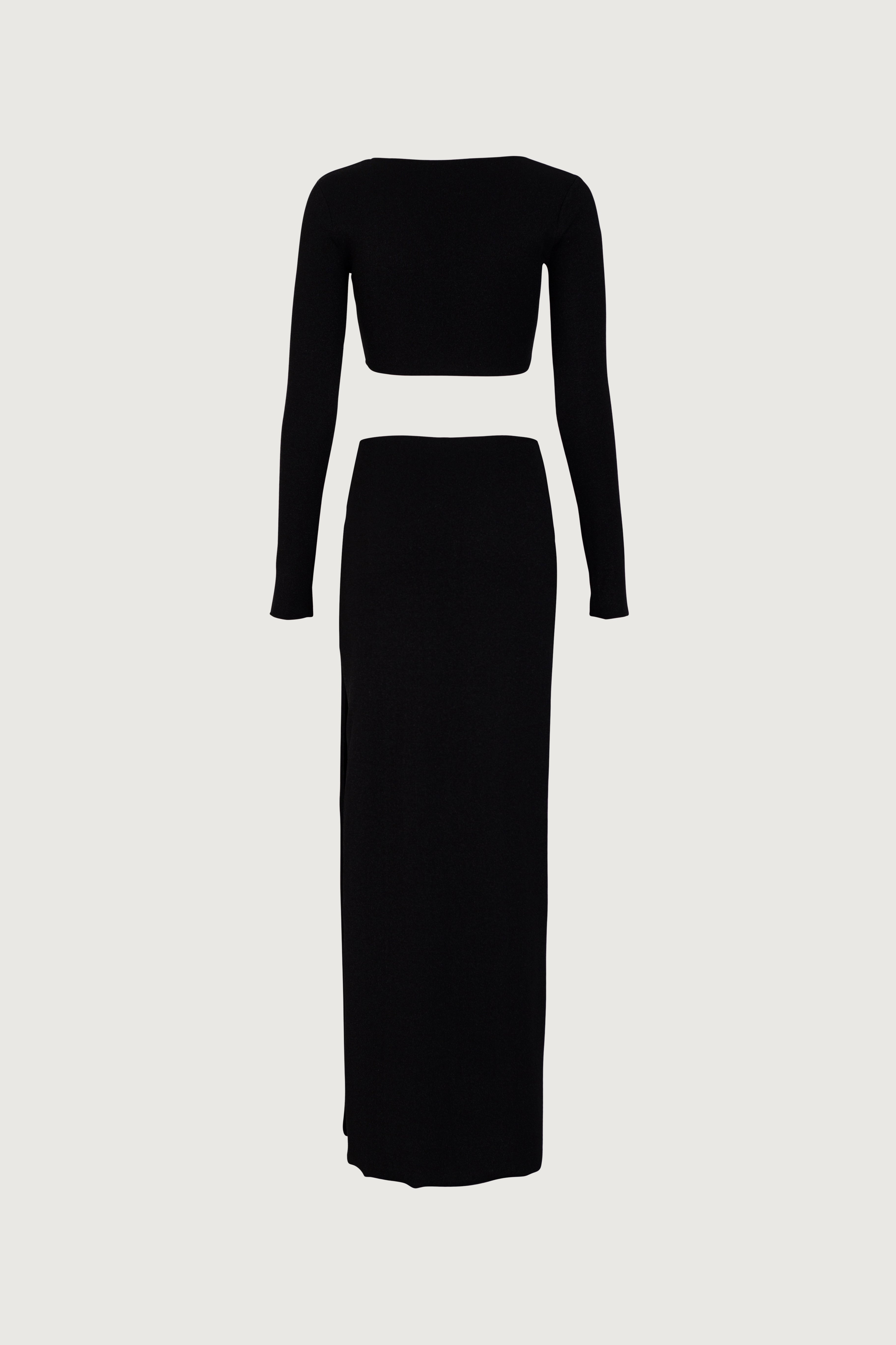Long Sleeve Cut Out Maxi Dress (Black Lurex) - Celestial Couture