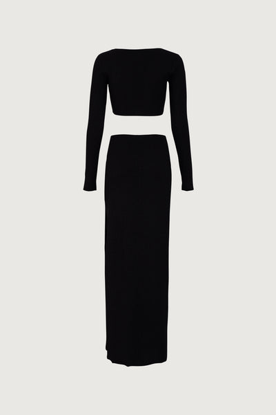 Long Sleeve Cut Out Maxi Dress (Black Lurex) - Celestial Couture