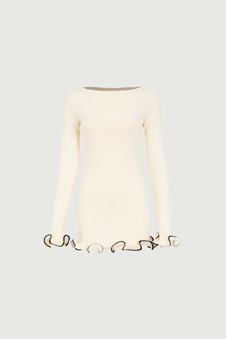 Ruffle Hem Mini Dress (Cream/Black) - Celestia Couture