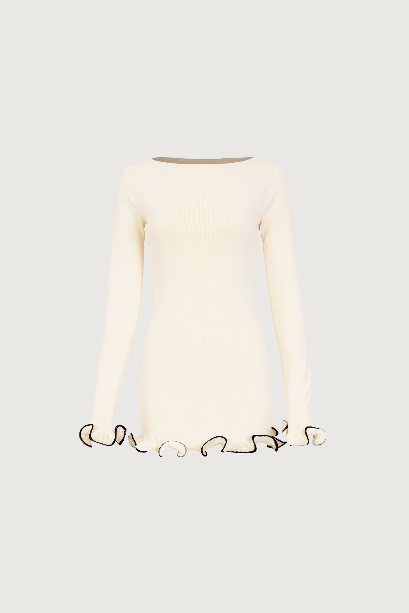 Ruffle Hem Mini Dress (Cream/Black) - Celestial Couture