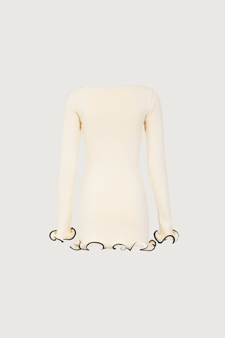 Ruffle Hem Mini Dress (Cream/Black) - Celestia Couture