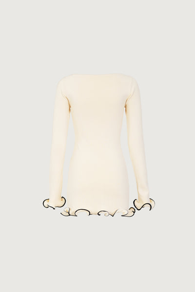 Ruffle Hem Mini Dress (Cream/Black) - Celestial Couture