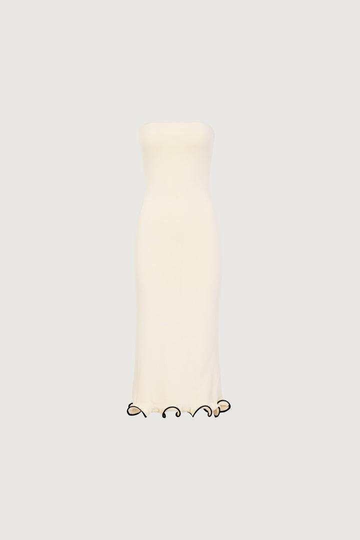 Ruffle Hem Strapless Dress (Cream/Black) - Celestia Couture