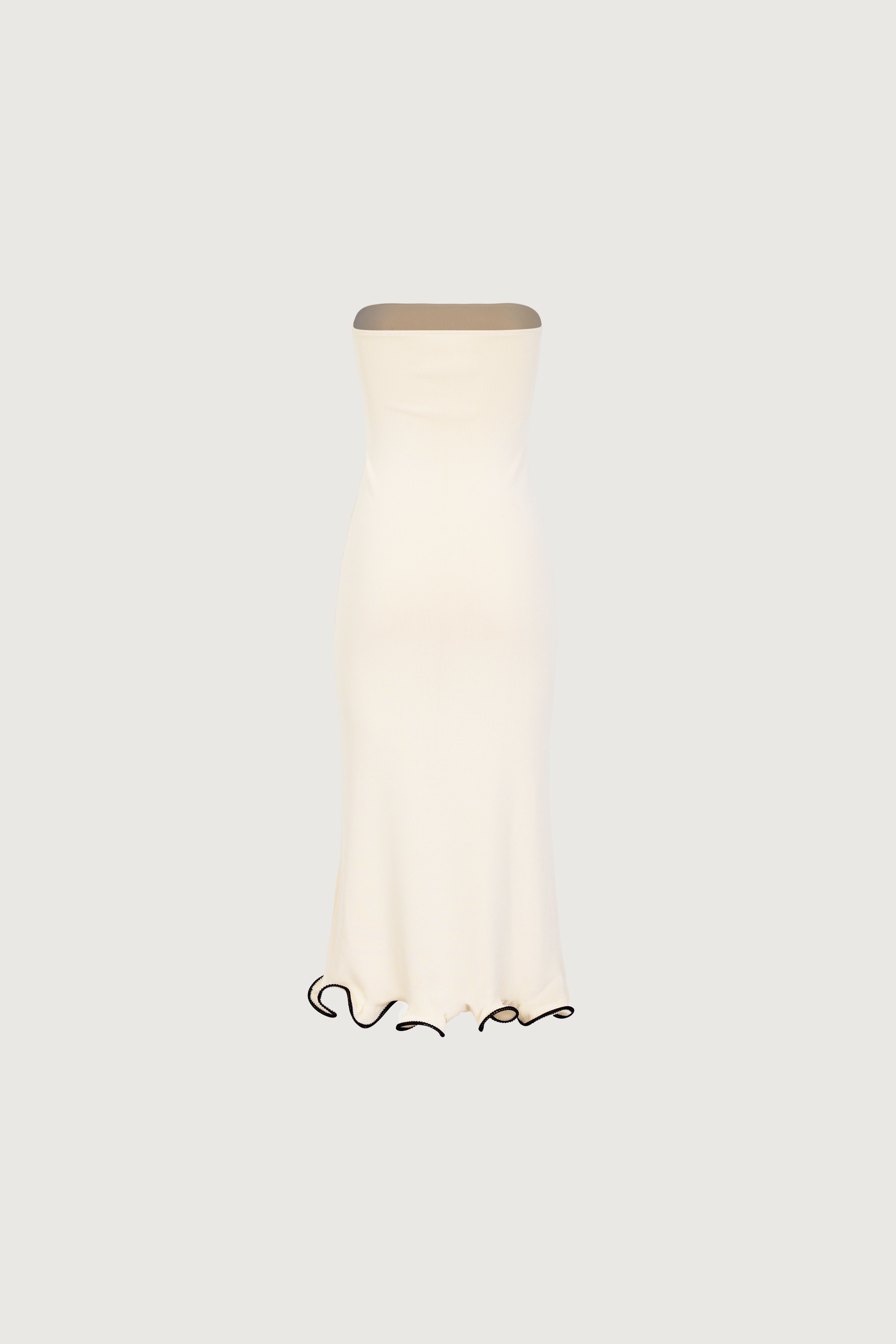 Ruffle Hem Strapless Dress (Cream/Black) - Celestial Couture