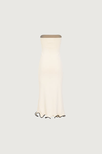 Ruffle Hem Strapless Dress (Cream/Black) - Celestial Couture