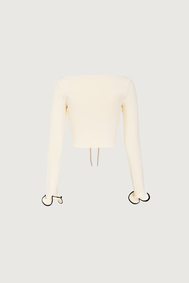 Ruffle Hem Top (Cream/Black) - Celestia Couture