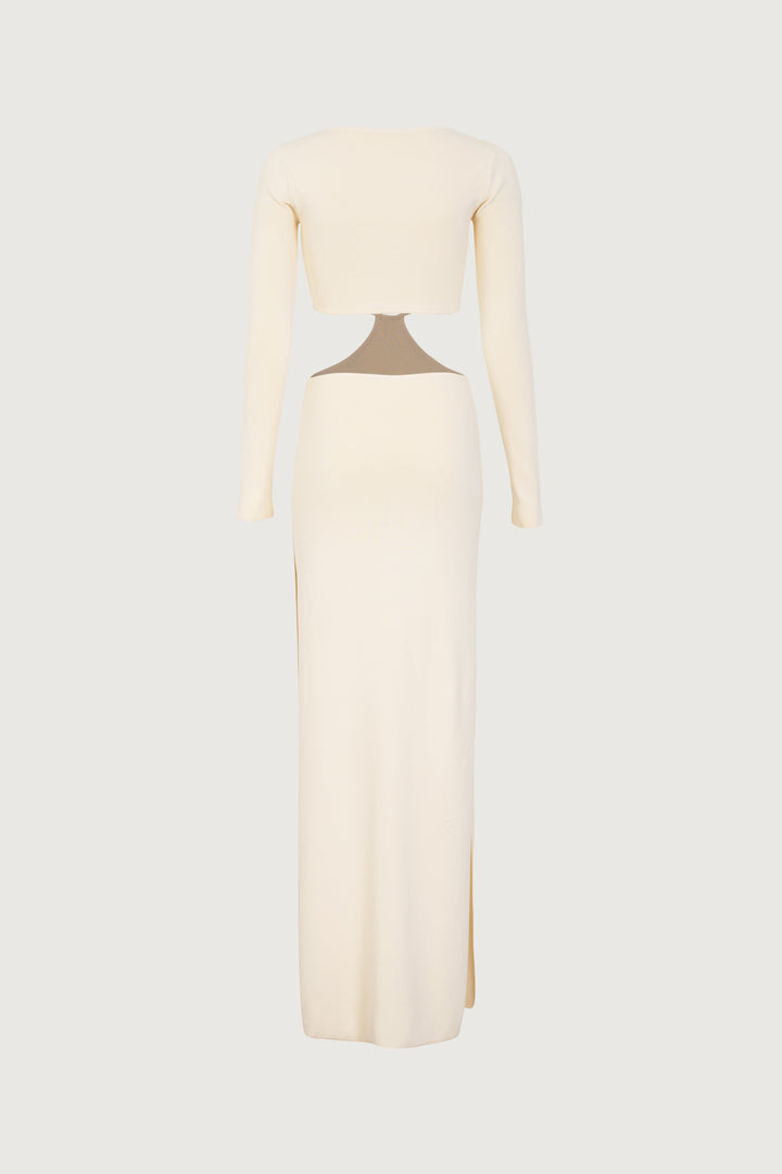 Long Sleeve Cut Out Maxi Dress (Cream) - Celestia Couture