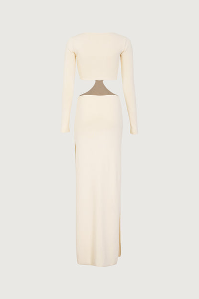 Long Sleeve Cut Out Maxi Dress (Cream) - Celestial Couture