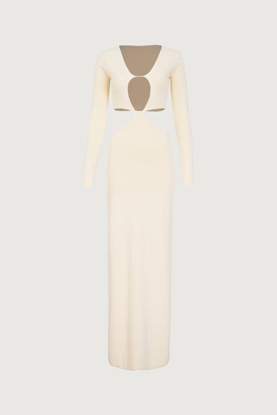 Long Sleeve Cut Out Maxi Dress (Cream) - Celestial Couture