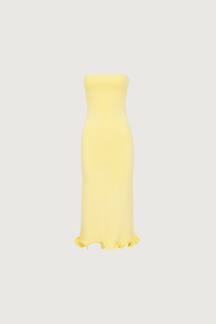 Ruffle Hem Strapless Dress (Butter Yellow) - Celestia Couture