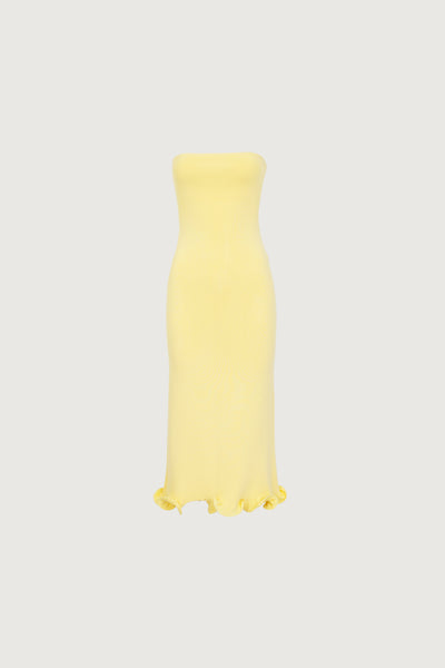Ruffle Hem Strapless Dress (Butter Yellow) - Celestial Couture