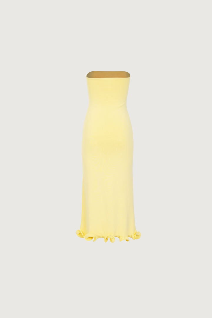 Ruffle Hem Strapless Dress (Butter Yellow) - Celestia Couture