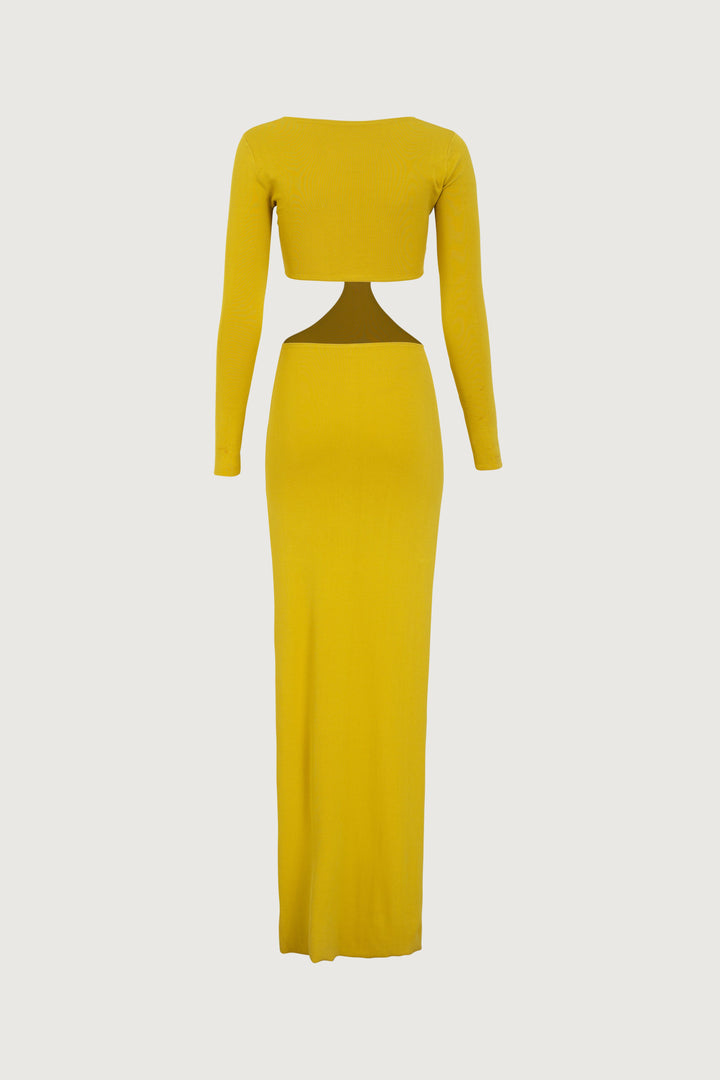 Long Sleeve Cut Out Maxi Dress (Chartreuse) - Celestia Couture