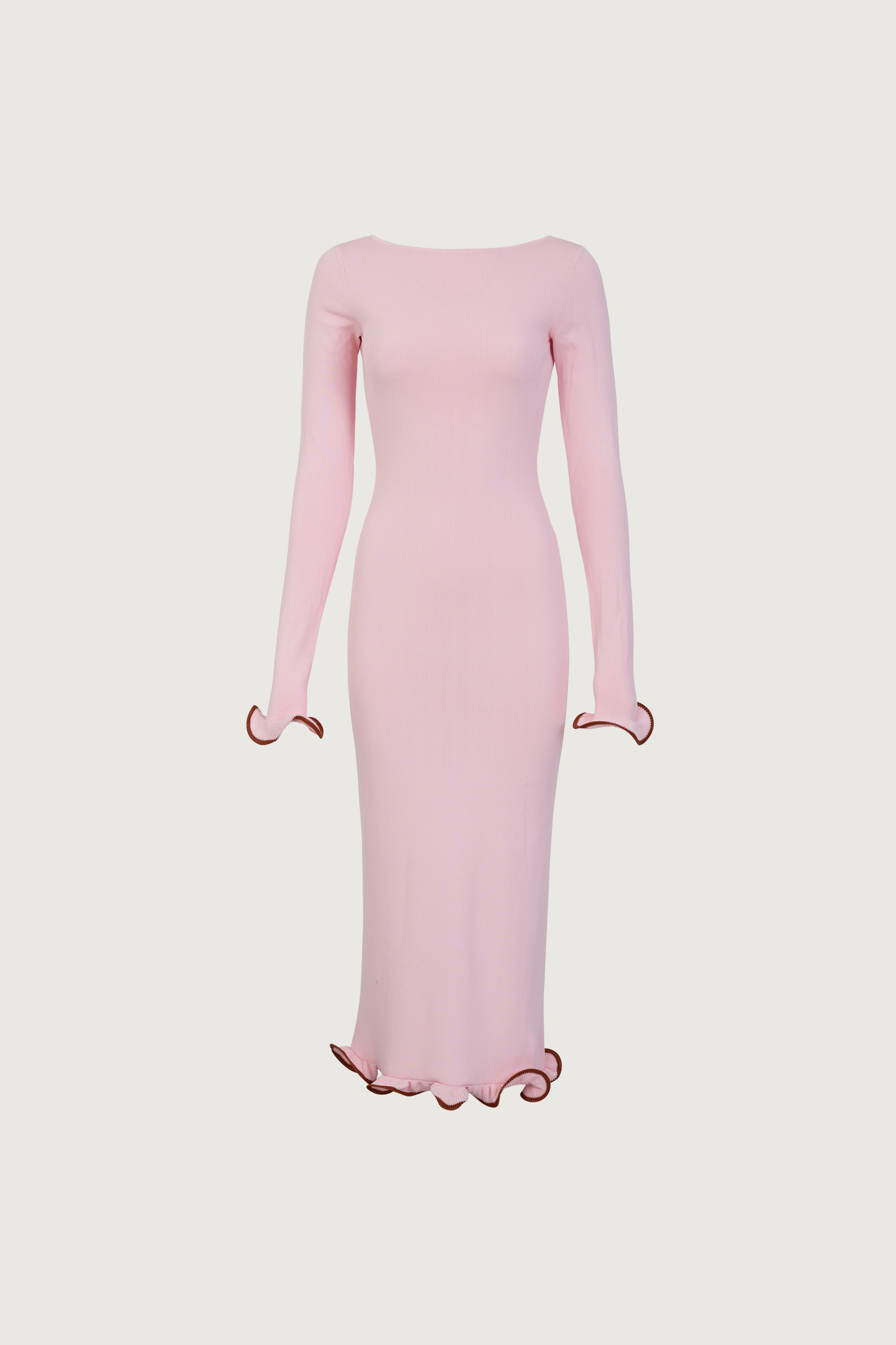 Ruffle Hem Midi Dress (Baby Pink) - Celestial Couture