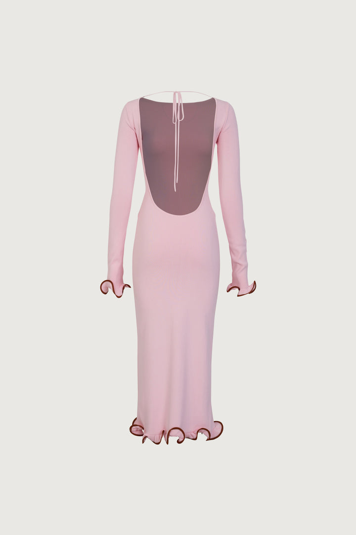 Ruffle Hem Midi Dress (Baby Pink) - Celestia Couture
