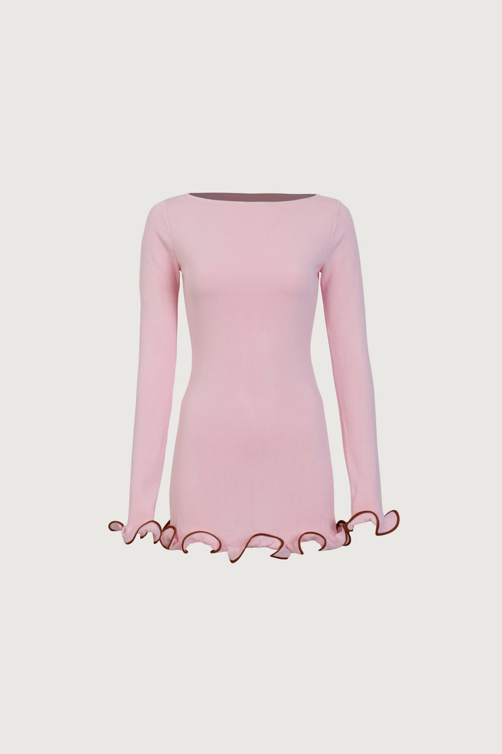 Ruffle Hem Mini Dress (Baby Pink) - Celestia Couture