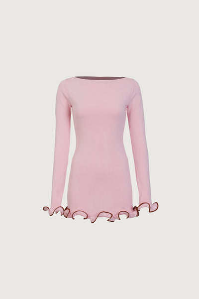 Ruffle Hem Mini Dress (Baby Pink) - Celestial Couture