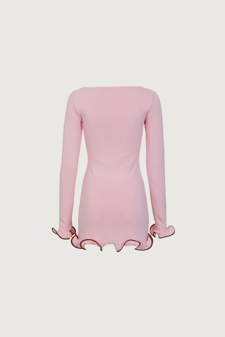 Ruffle Hem Mini Dress (Baby Pink) - Celestia Couture