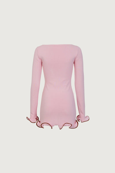 Ruffle Hem Mini Dress (Baby Pink) - Celestial Couture