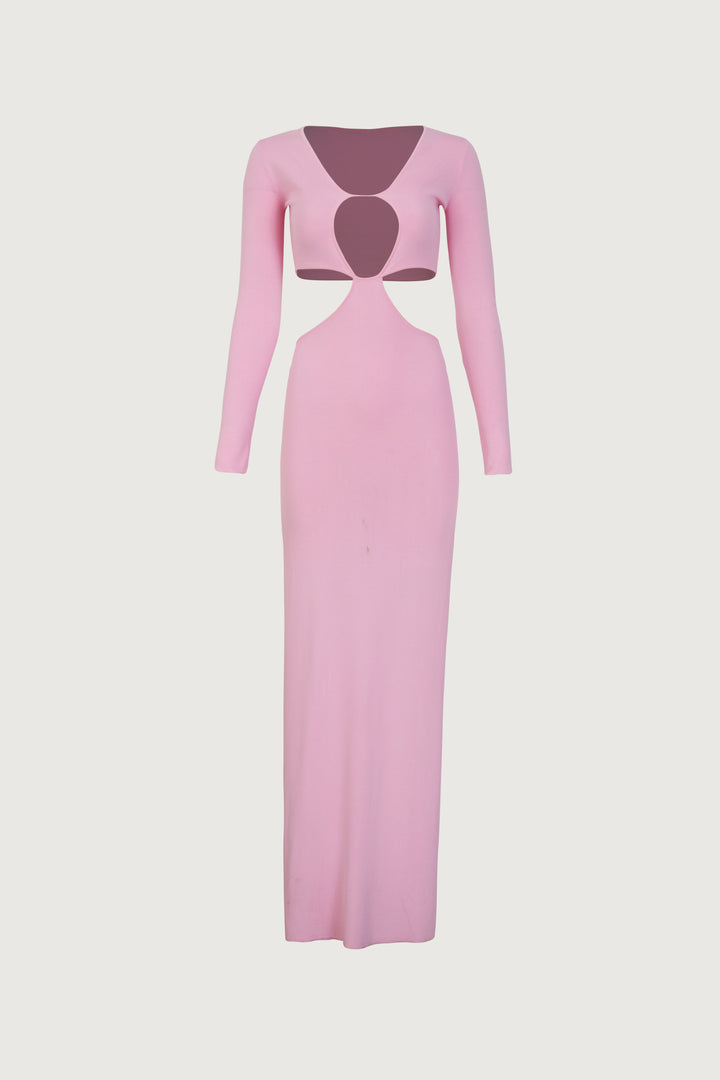 Long Sleeve Cut Out Maxi Dress (Baby Pink) - Celestia Couture