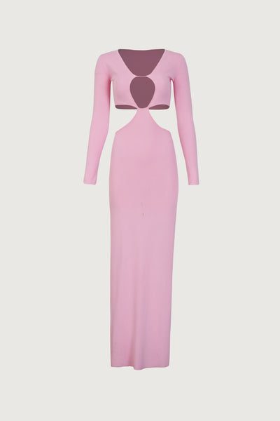Long Sleeve Cut Out Maxi Dress (Baby Pink) - Celestial Couture