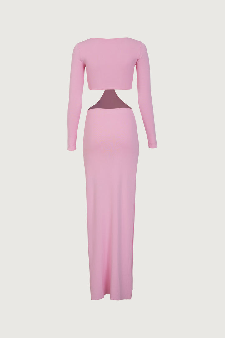 Long Sleeve Cut Out Maxi Dress (Baby Pink) - Celestia Couture
