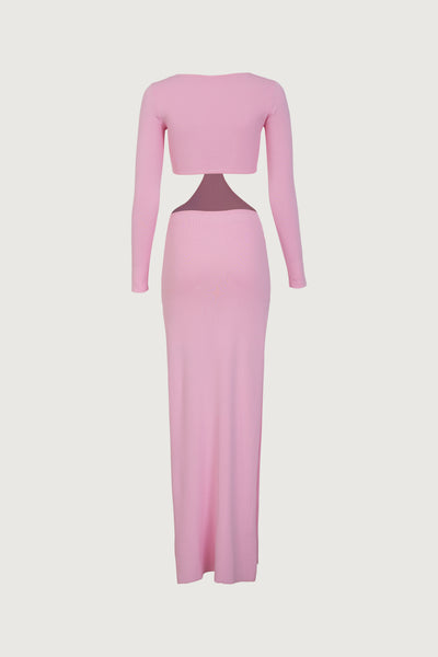 Long Sleeve Cut Out Maxi Dress (Baby Pink) - Celestial Couture