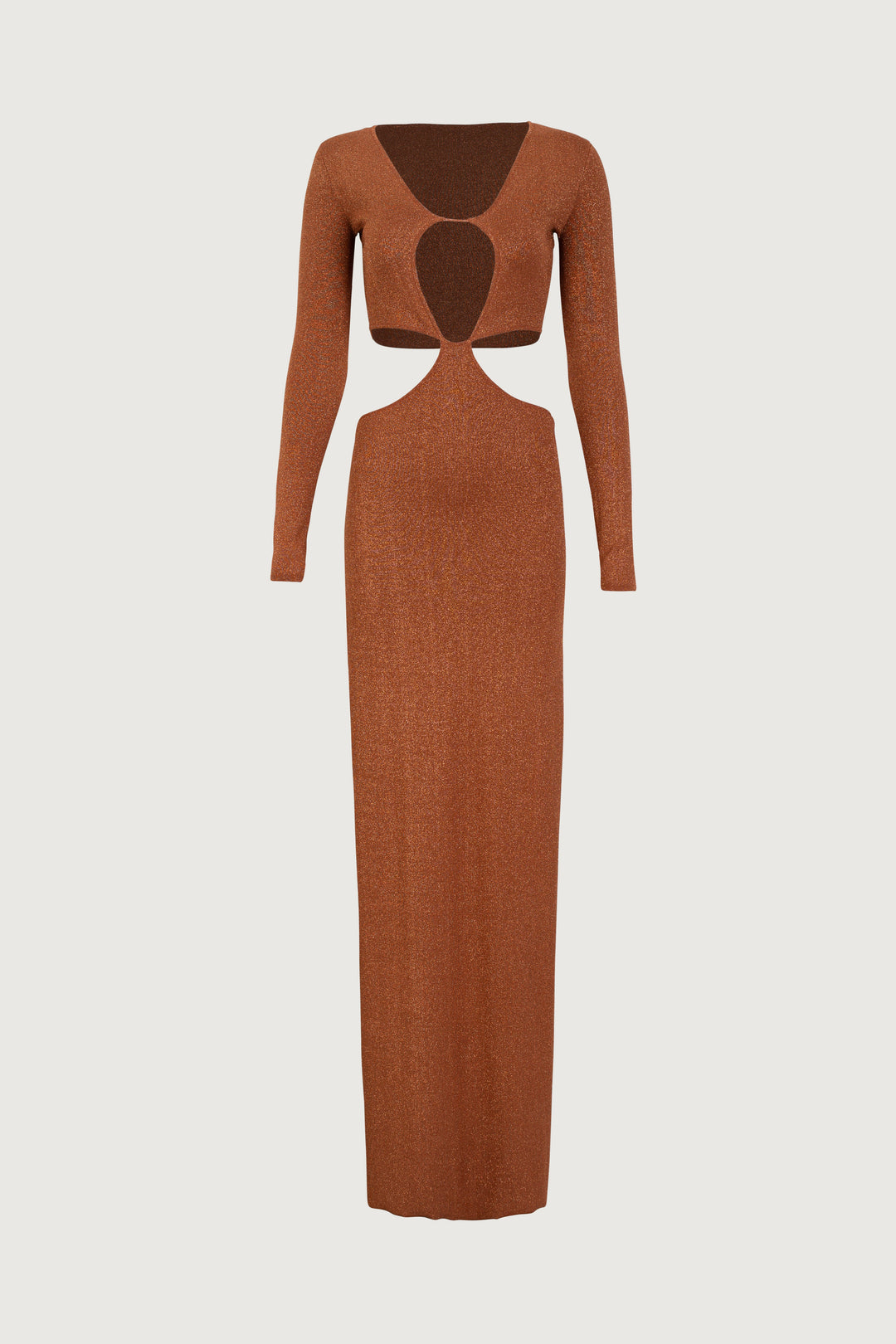 Long Sleeve Cut Out Maxi Dress (Mocha Lurex) - Celestia Couture