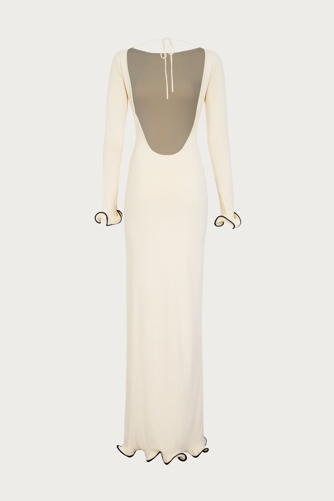 Ruffle Hem Maxi Dress (Cream/Black) - Celestia Couture