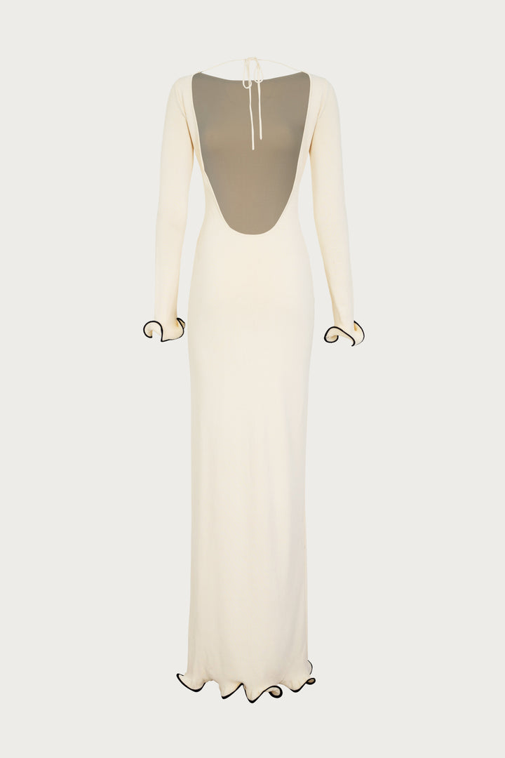Ruffle Hem Maxi Dress (Cream/Black) - Celestia Couture
