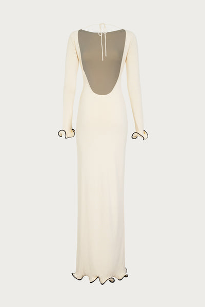 Ruffle Hem Maxi Dress (Cream/Black) - Celestial Couture