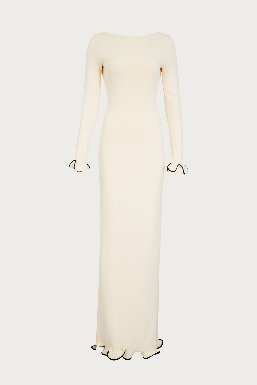 Ruffle Hem Maxi Dress (Cream/Black) - Celestia Couture