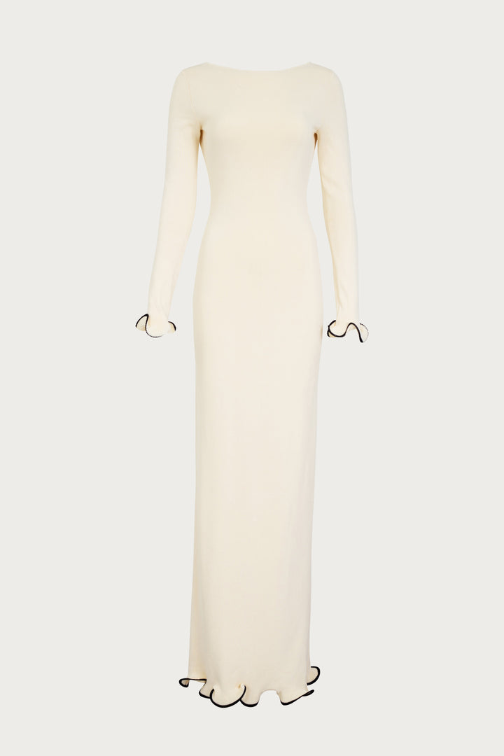Ruffle Hem Maxi Dress (Cream/Black) - Celestia Couture