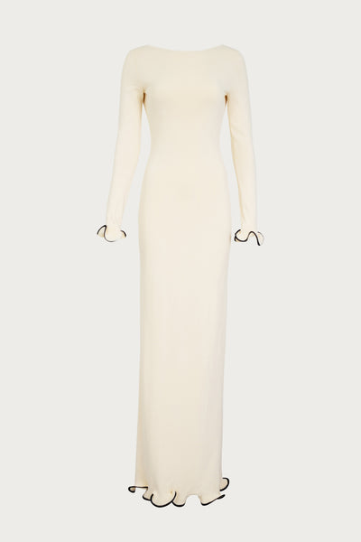 Ruffle Hem Maxi Dress (Cream/Black) - Celestial Couture