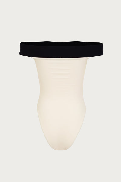 Off Shoulder One Piece (Faux Suede Cream/Black) - Celestial Couture