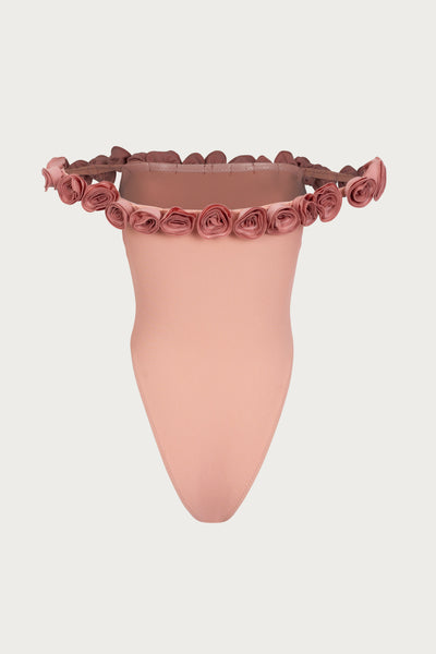 Rosette Off Shoulder One Piece (Faux Suede Blush/Blush) - Celestial Couture