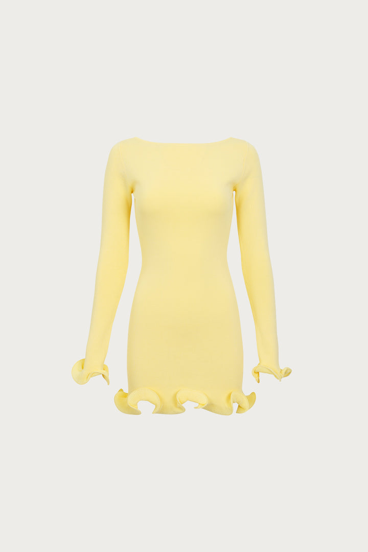 Ruffle Hem Mini Dress (Butter Yellow) - Celestia Couture
