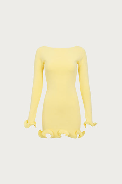 Ruffle Hem Mini Dress (Butter Yellow) - Celestial Couture