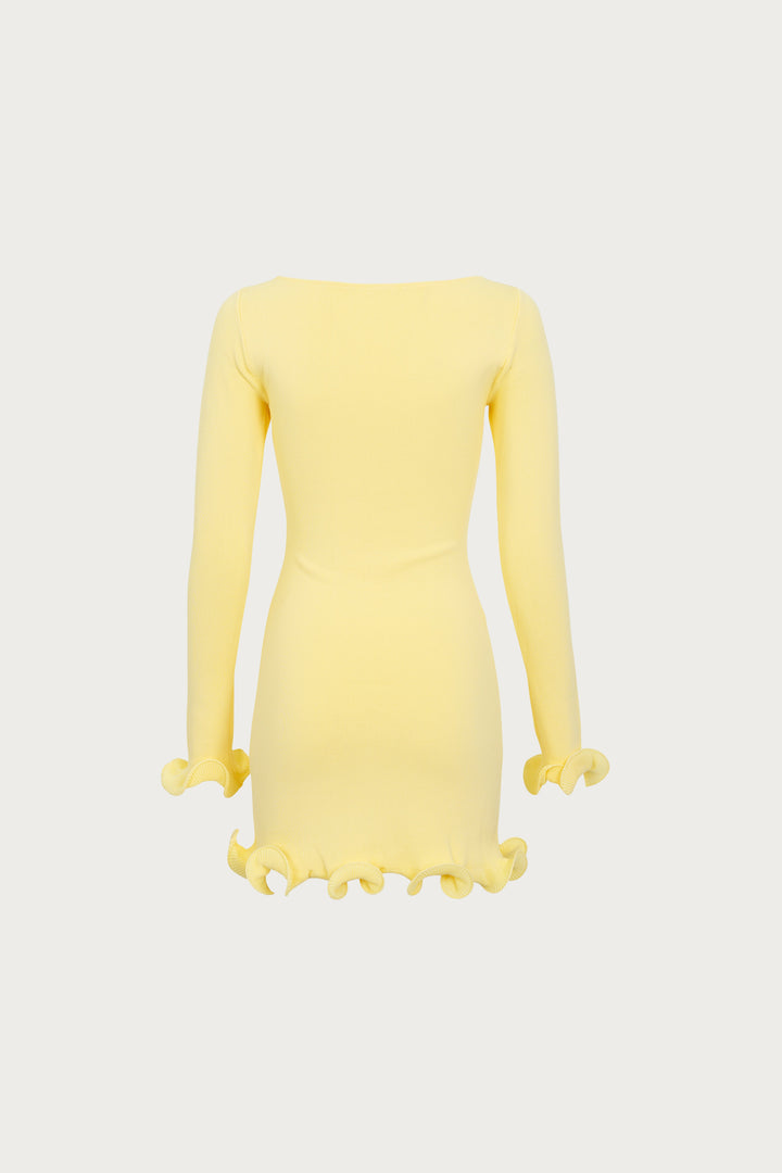Ruffle Hem Mini Dress (Butter Yellow) - Celestia Couture