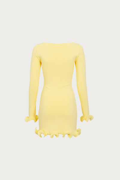Ruffle Hem Mini Dress (Butter Yellow) - Celestial Couture