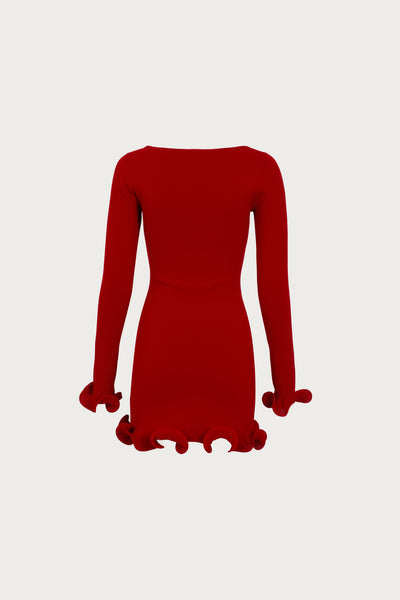 Ruffle Hem Mini Dress (Red) - Celestial Couture